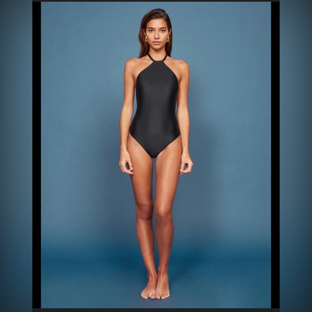 Reformation Black Halter One-Piece Brittany Swimsuit